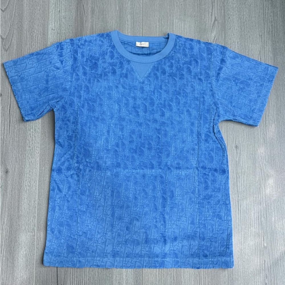 Dior Oblique Terry Towel T-Shirt Light Blue Size Large Designer Luxury Tee